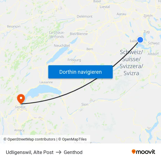 Udligenswil, Alte Post to Genthod map