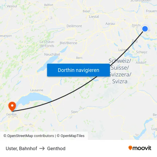 Uster, Bahnhof to Genthod map