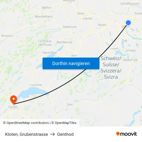 Kloten, Grubenstrasse to Genthod map