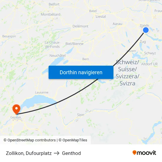 Zollikon, Dufourplatz to Genthod map