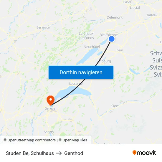 Studen Be, Schulhaus to Genthod map
