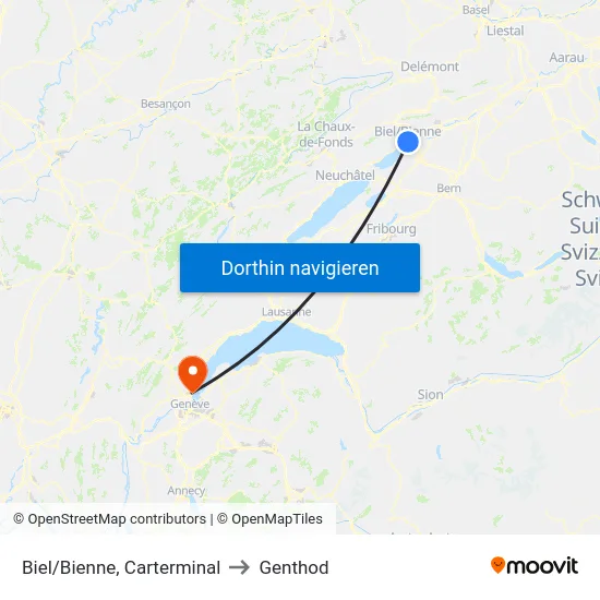 Biel/Bienne, Carterminal to Genthod map