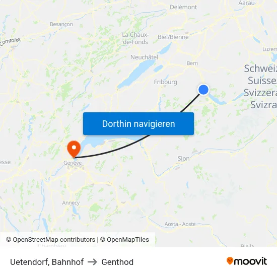 Uetendorf, Bahnhof to Genthod map
