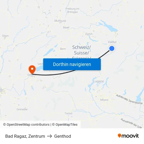 Bad Ragaz, Zentrum to Genthod map