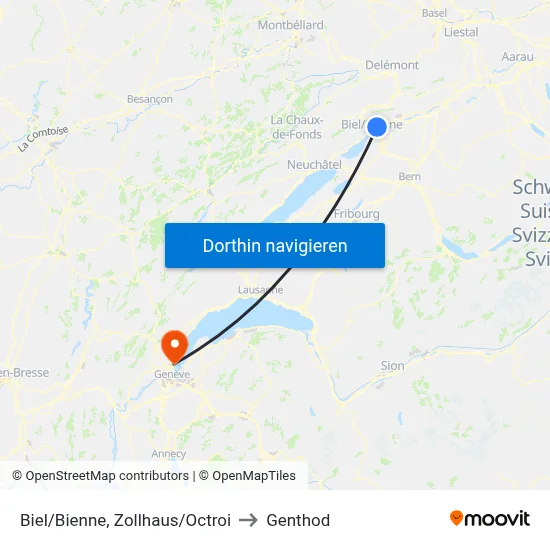 Biel/Bienne, Zollhaus/Octroi to Genthod map