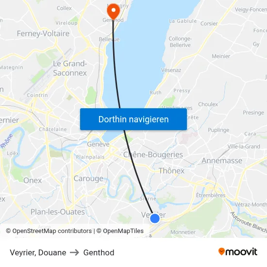 Veyrier, Douane to Genthod map