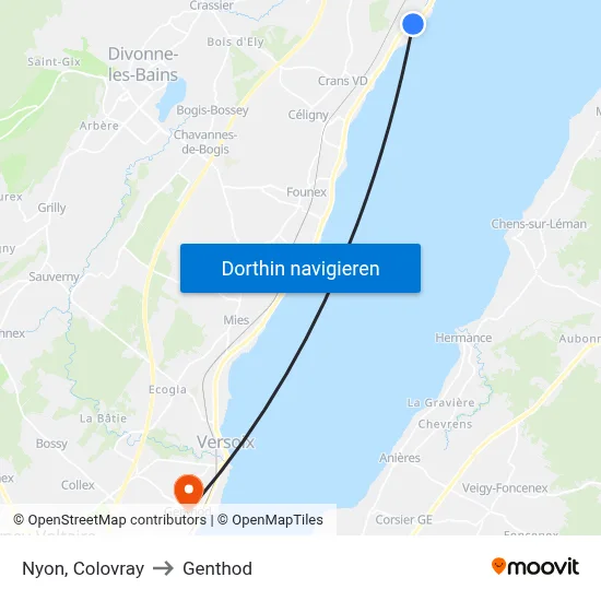 Nyon, Colovray to Genthod map