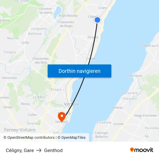 Céligny, Gare to Genthod map