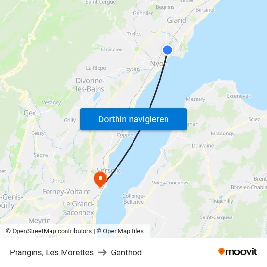 Prangins, Les Morettes to Genthod map