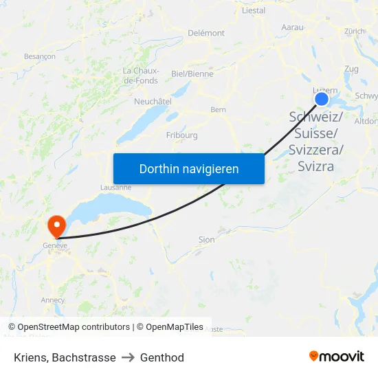 Kriens, Bachstrasse to Genthod map