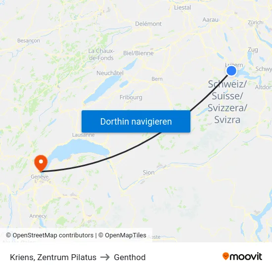 Kriens, Zentrum Pilatus to Genthod map