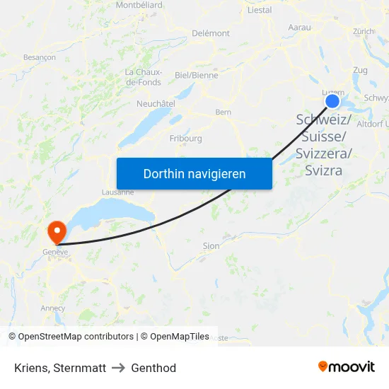 Kriens, Sternmatt to Genthod map