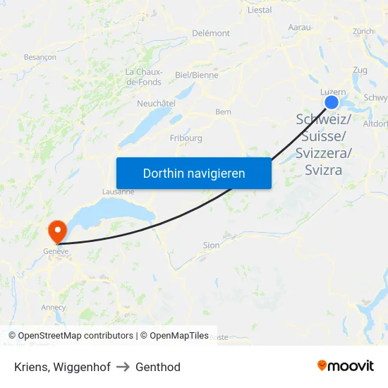 Kriens, Wiggenhof to Genthod map