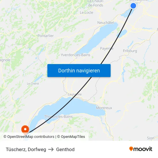 Tüscherz, Dorfweg to Genthod map