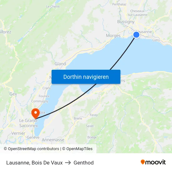 Lausanne, Bois De Vaux to Genthod map