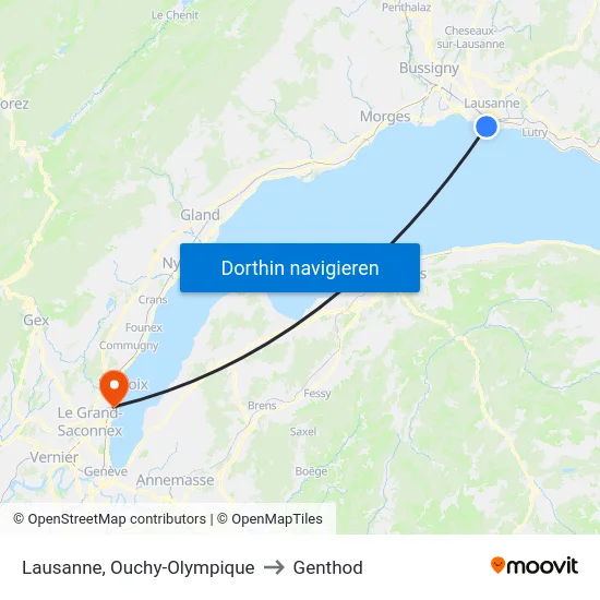 Lausanne, Ouchy-Olympique to Genthod map