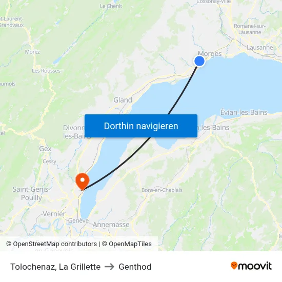 Tolochenaz, La Grillette to Genthod map