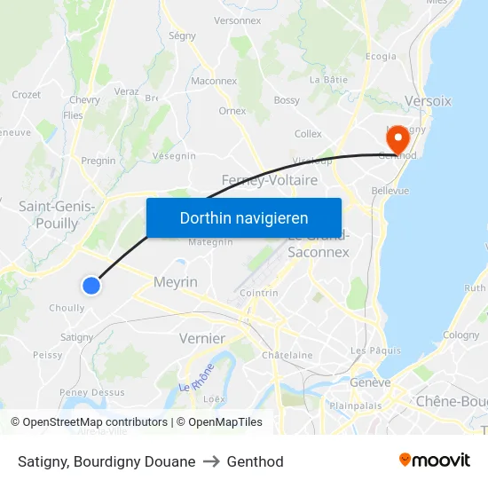 Satigny, Bourdigny Douane to Genthod map