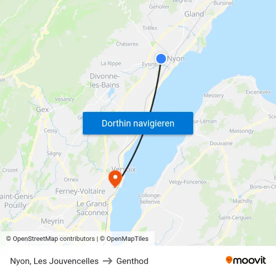 Nyon, Les Jouvencelles to Genthod map