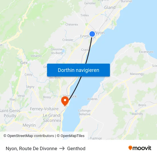 Nyon, Route De Divonne to Genthod map
