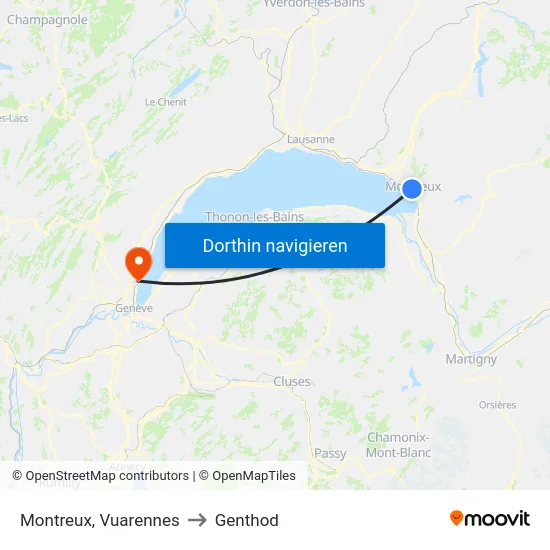 Montreux, Vuarennes to Genthod map