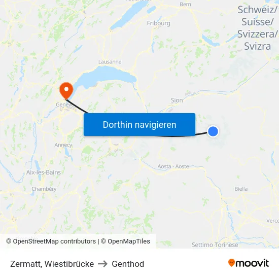 Zermatt, Wiestibrücke to Genthod map