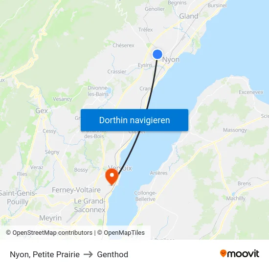 Nyon, Petite Prairie to Genthod map