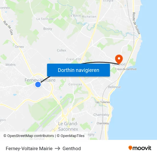 Ferney-Voltaire Mairie to Genthod map