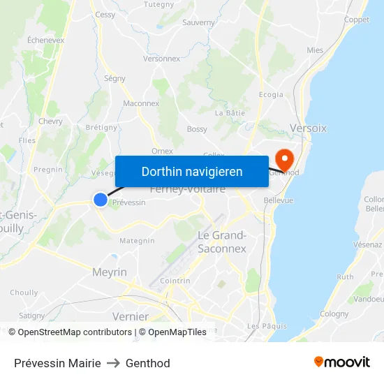 Prévessin Mairie to Genthod map