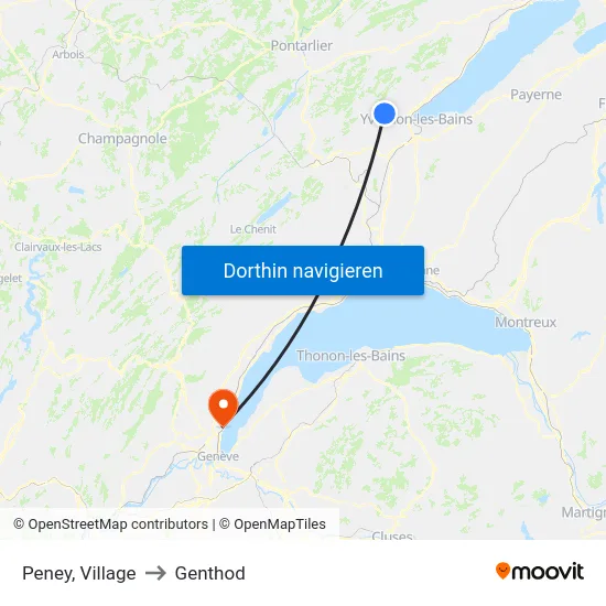 Peney, Village to Genthod map