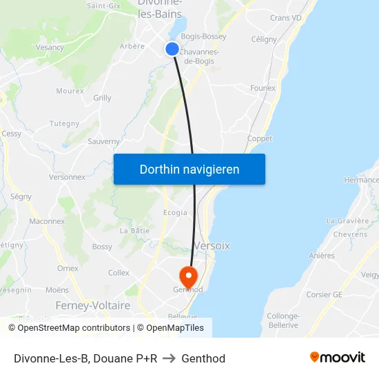 Divonne-Les-B, Douane P+R to Genthod map