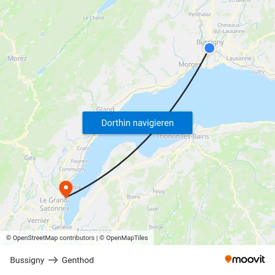 Bussigny to Genthod map