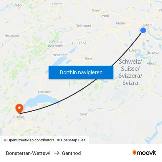 Bonstetten-Wettswil to Genthod map