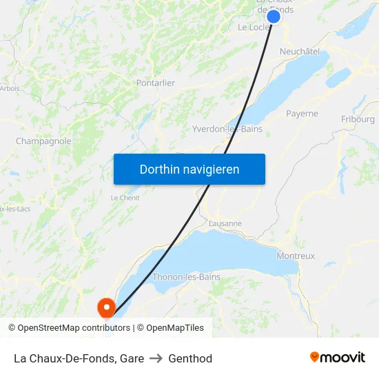 La Chaux-De-Fonds, Gare to Genthod map