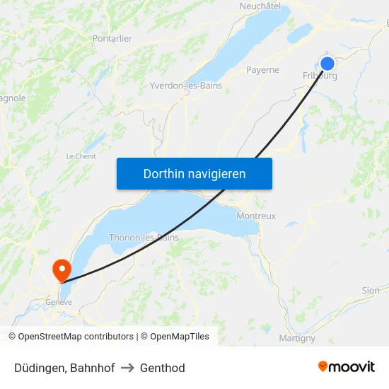 Düdingen, Bahnhof to Genthod map