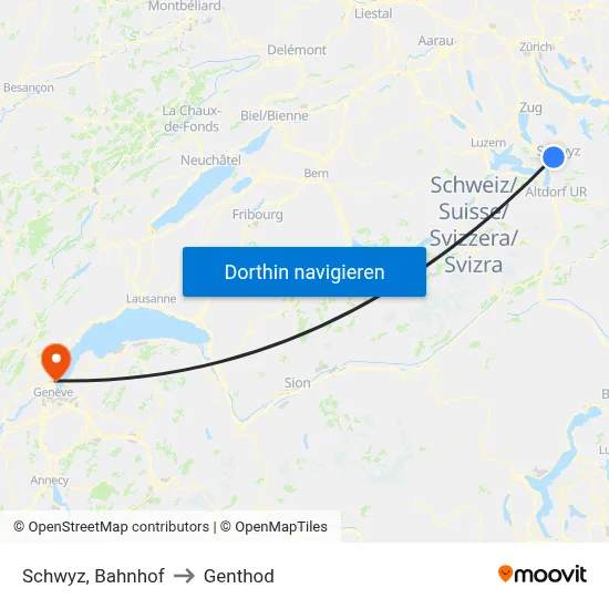 Schwyz, Bahnhof to Genthod map