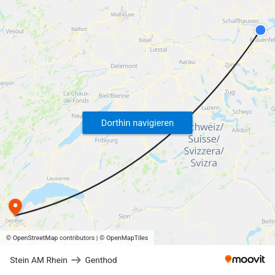 Stein AM Rhein to Genthod map