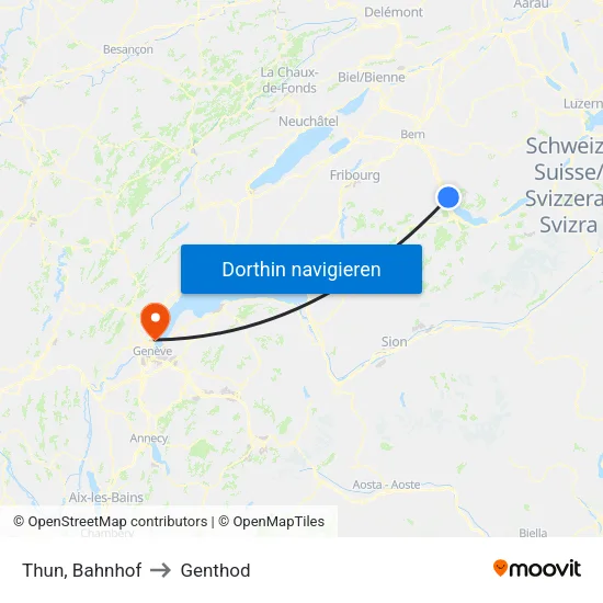 Thun, Bahnhof to Genthod map