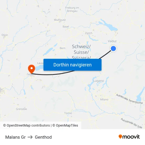 Malans Gr to Genthod map