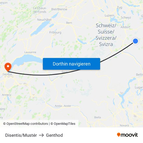 Disentis/Mustér to Genthod map