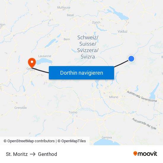 St. Moritz to Genthod map