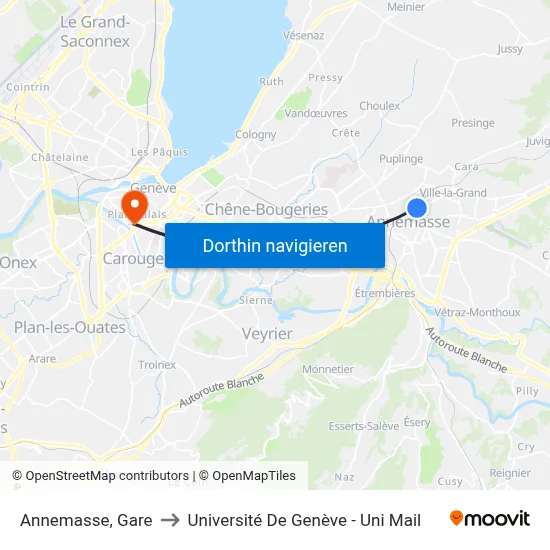 Annemasse, Gare to Université De Genève - Uni Mail map