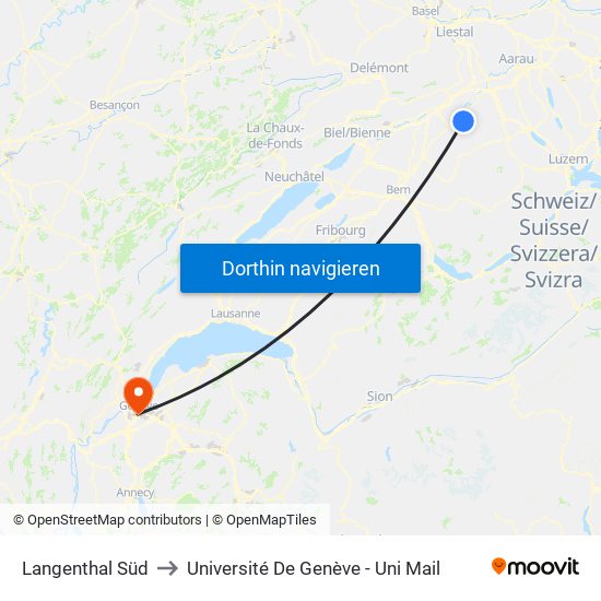 Langenthal Süd to Université De Genève - Uni Mail map