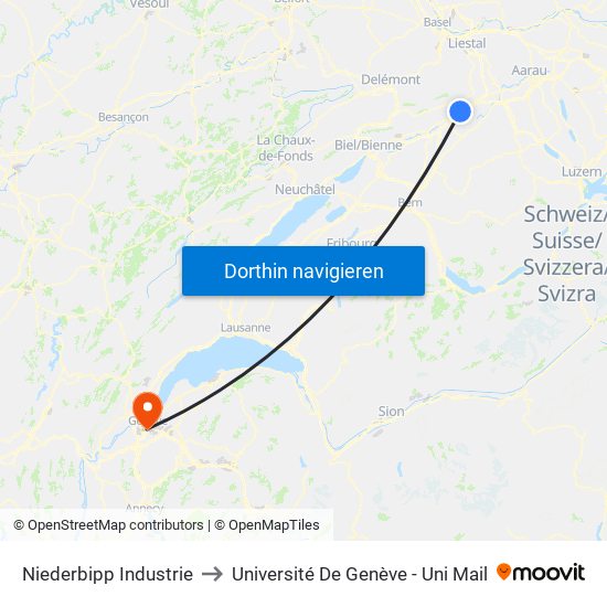 Niederbipp Industrie to Université De Genève - Uni Mail map