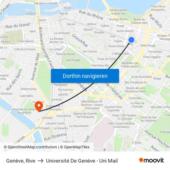 Genève, Rive to Université De Genève - Uni Mail map