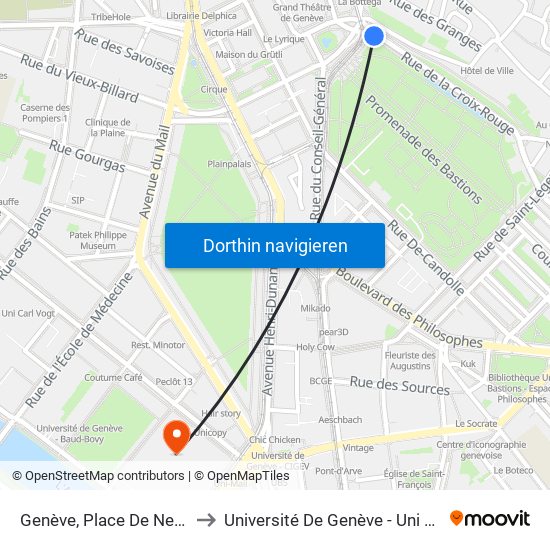 Genève, Place De Neuve to Université De Genève - Uni Mail map