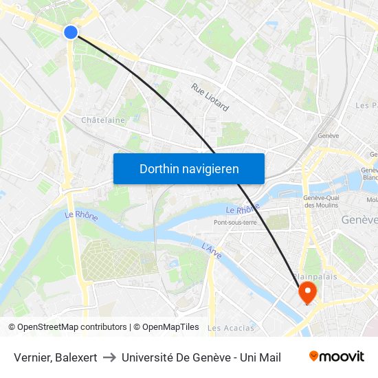 Vernier, Balexert to Université De Genève - Uni Mail map