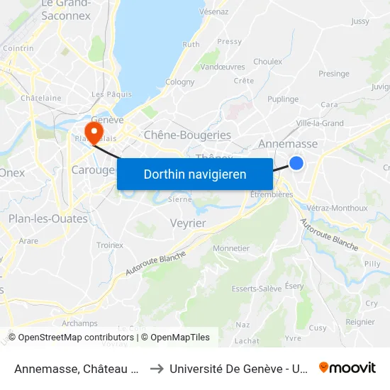 Annemasse, Château Rouge to Université De Genève - Uni Mail map