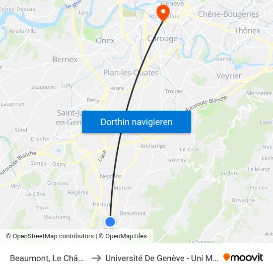 Beaumont, Le Châble to Université De Genève - Uni Mail map