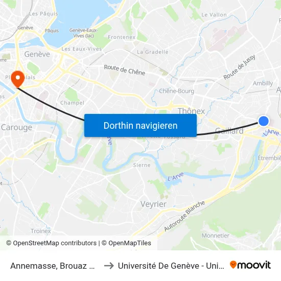 Annemasse, Brouaz Hpps to Université De Genève - Uni Mail map